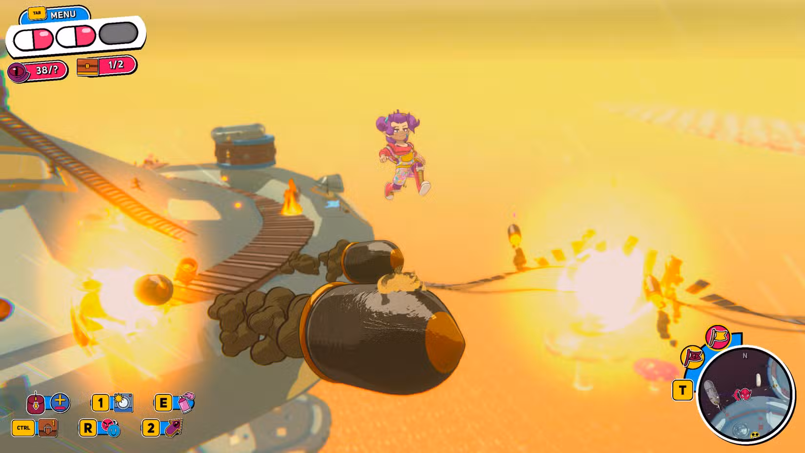 Beebz saltando sobre um foguete em Demon Tides