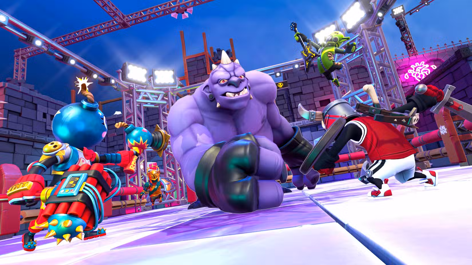 Uma equipe luta contra um chefão em King of Meat.