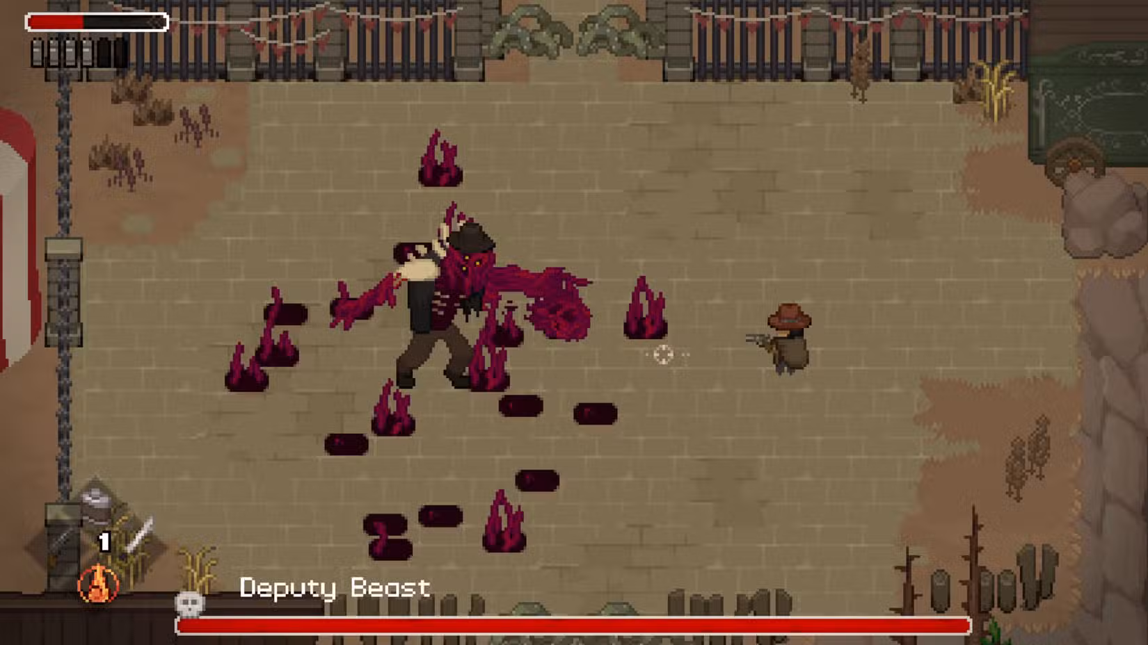 Batalha do chefe Tombwater contra um monstro sangrento que se transformou de uma pessoa