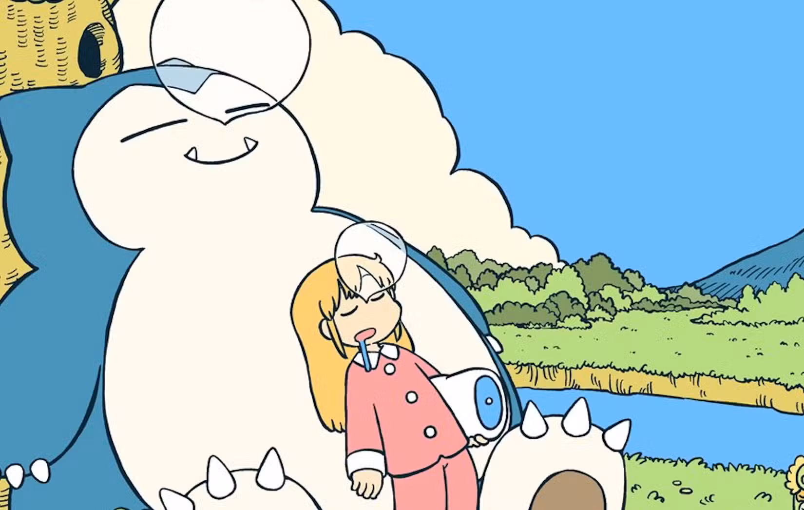 Uma garota cochila com um Snorlax