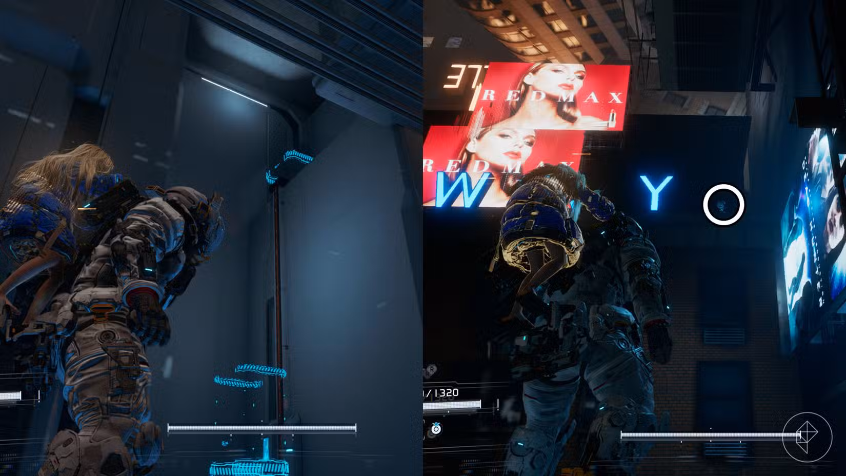 Uma montagem usando duas imagens Pragmata mostrando a localização de uma figura da Mini Cabine