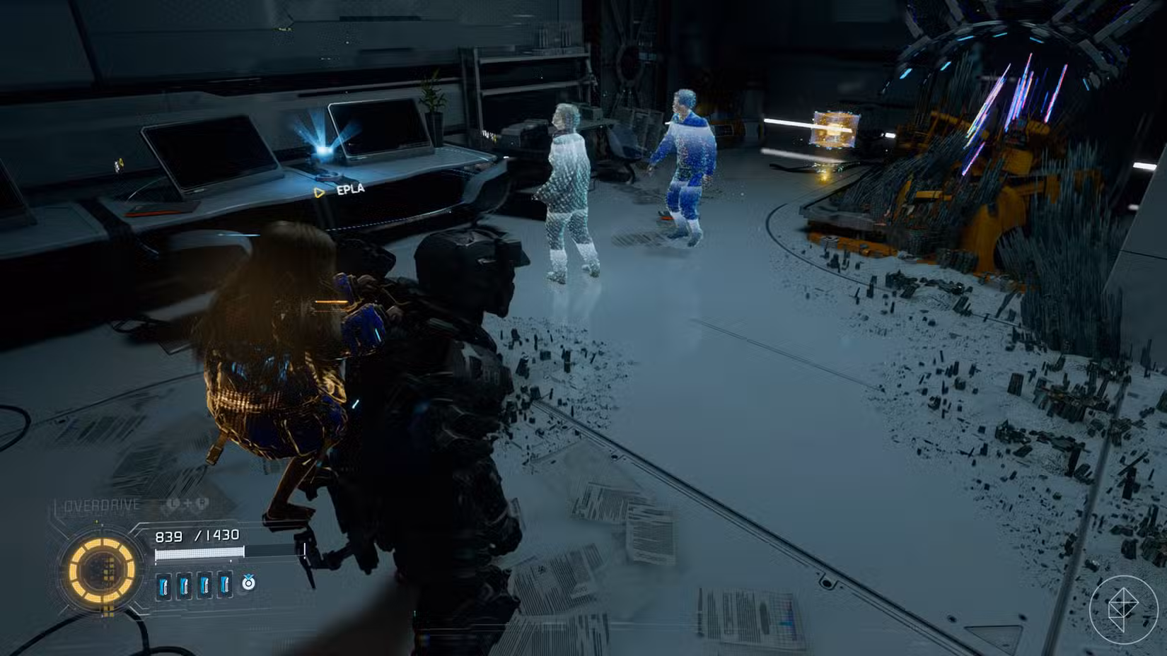 Uma captura de tela do Pragmata mostrando a localização de um componente de atualização no setor Mass Production Array