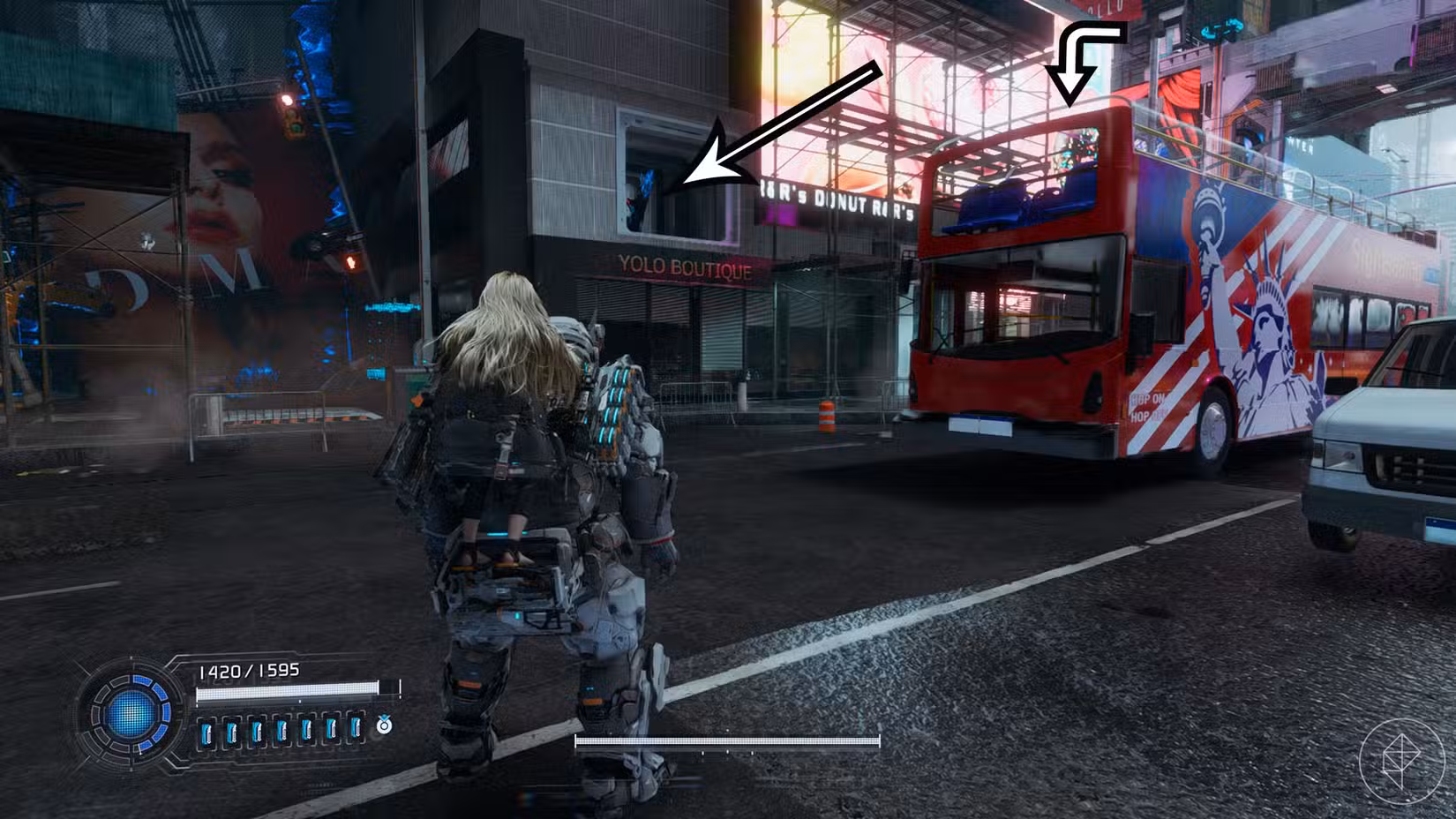 Uma captura de tela do Pragmata mostrando a localização de um componente de atualização no setor Mass Production Array