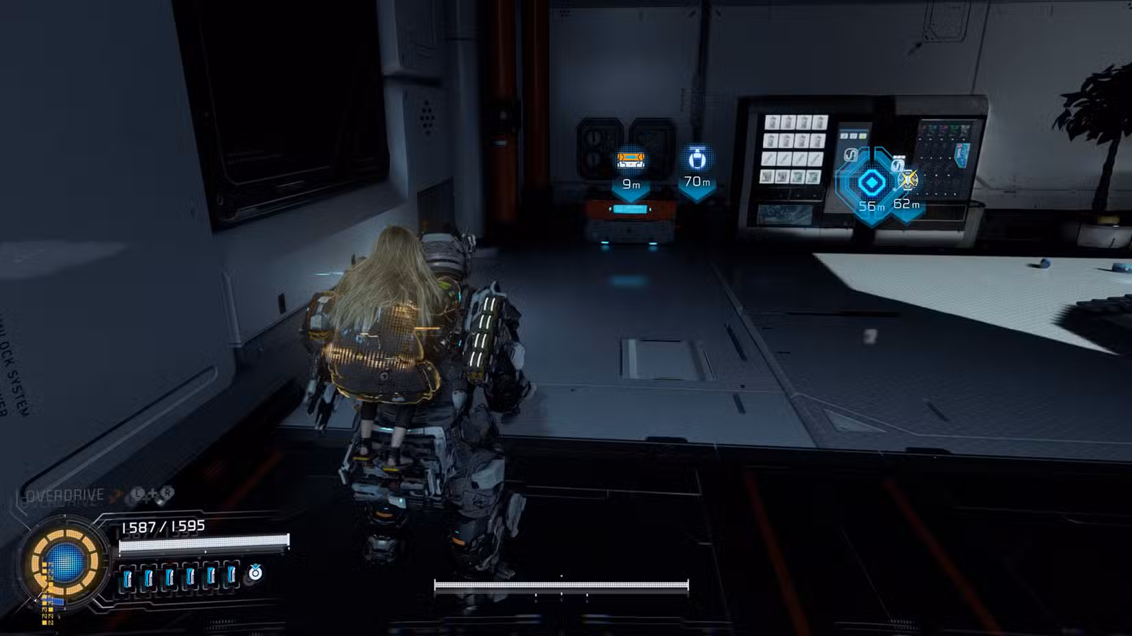 Uma captura de tela do Pragmata mostrando a localização de um componente de atualização no setor do Porto Central