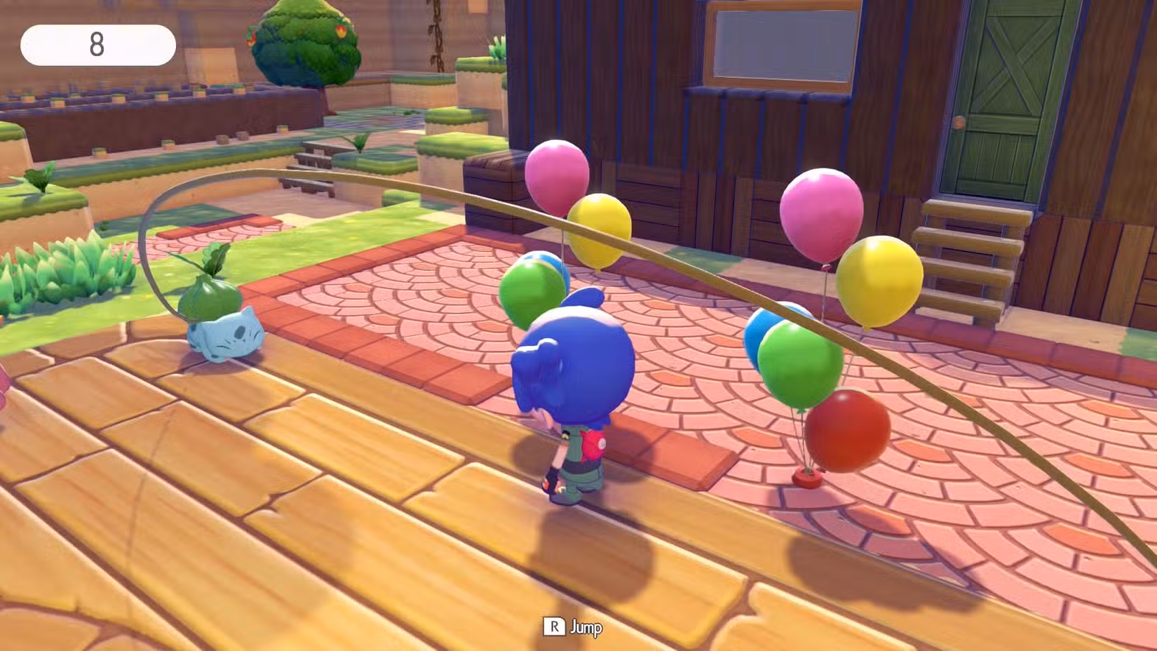 Uma captura de tela do Pokémon Pokopia mostrando o minijogo de pular corda