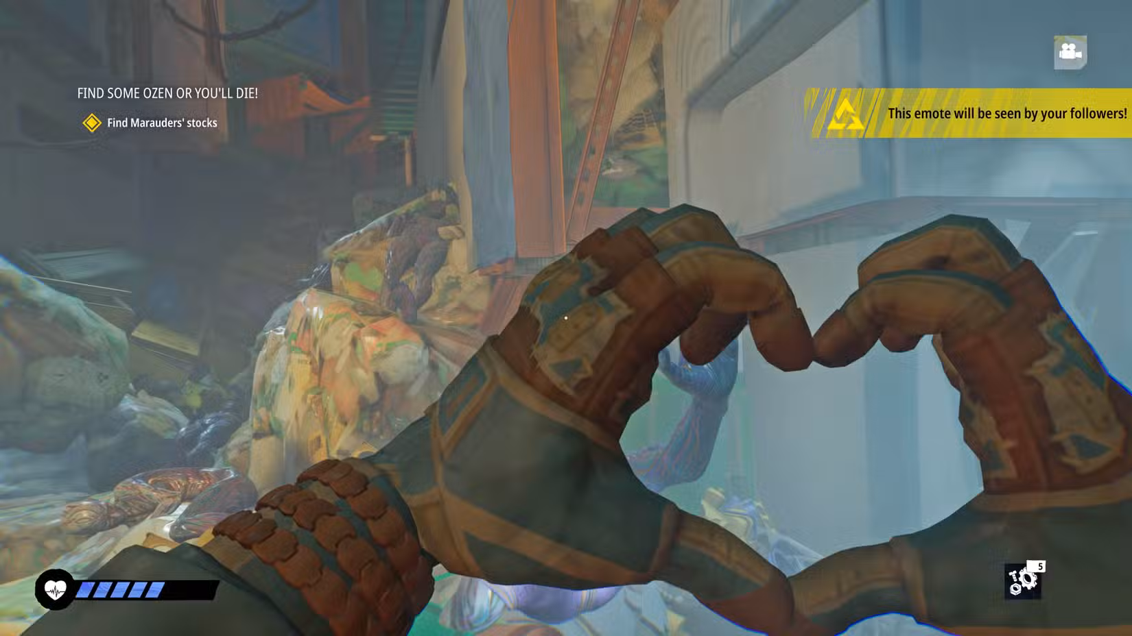 Um jogador usa um emote em Tides of Tomorrow.