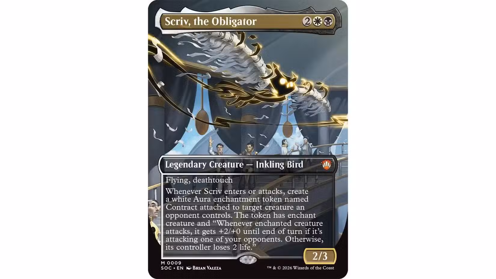 Scriv, o Obrigador em um fundo branco