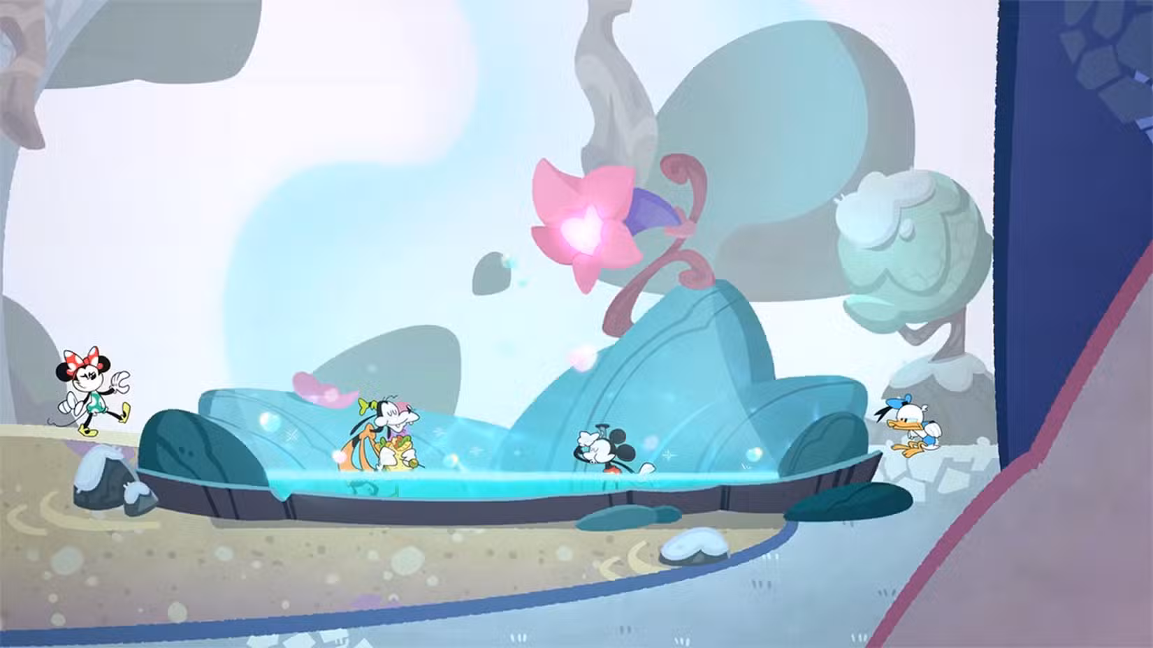 Mickey, Minnie, Pato Donald e Pateta na Disney Illusion Island