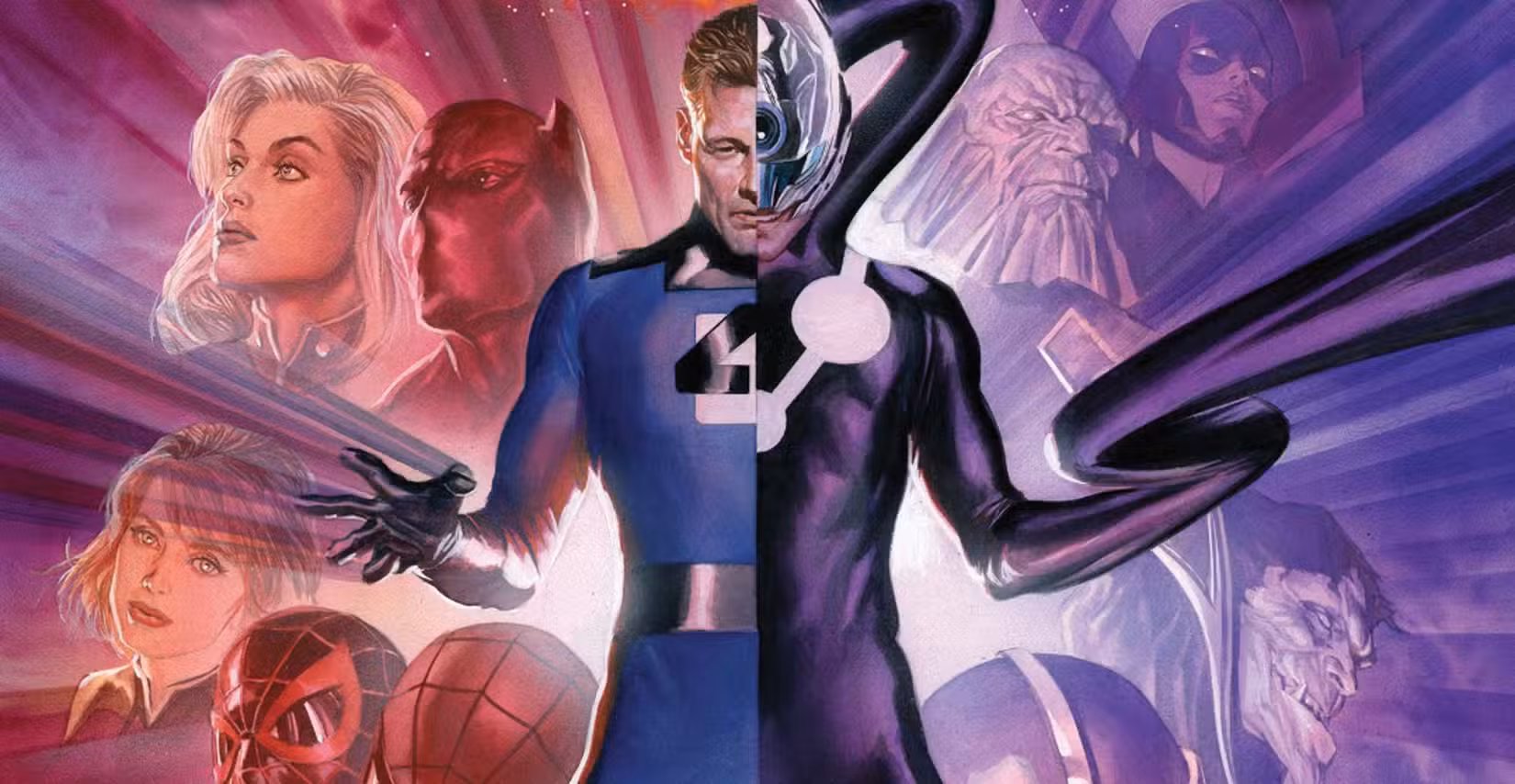 guerras secretas (2015) #3 capa apresentando dois multiversos diferentes Reed Richards voltados para o leitor, fundidos em um