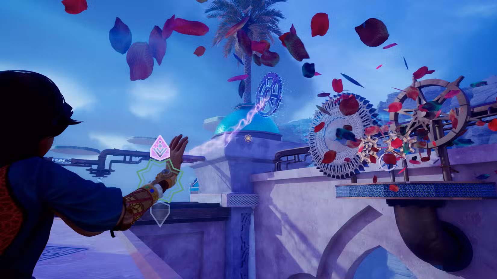 Maya resolve um quebra-cabeça com uma engrenagem em The House of Hikmah.