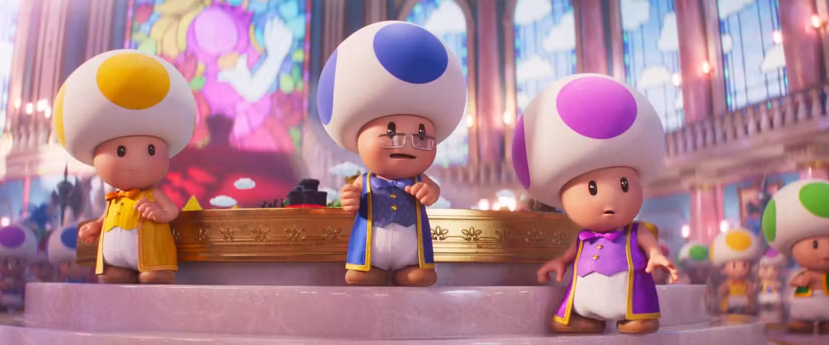 Toad General e outros sapos no filme Super Mario Bros.