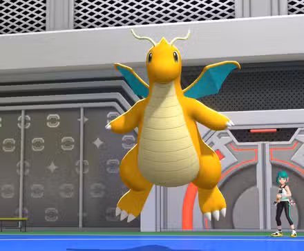 Dragonite paira no ar em Pokémon CHampions.