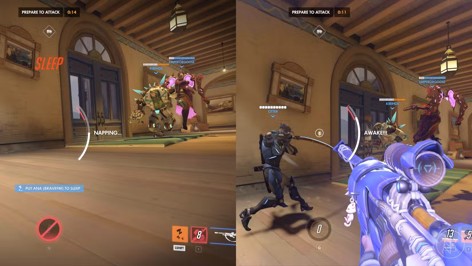 Ana se colocando para dormir em Overwatch e acordando com energia