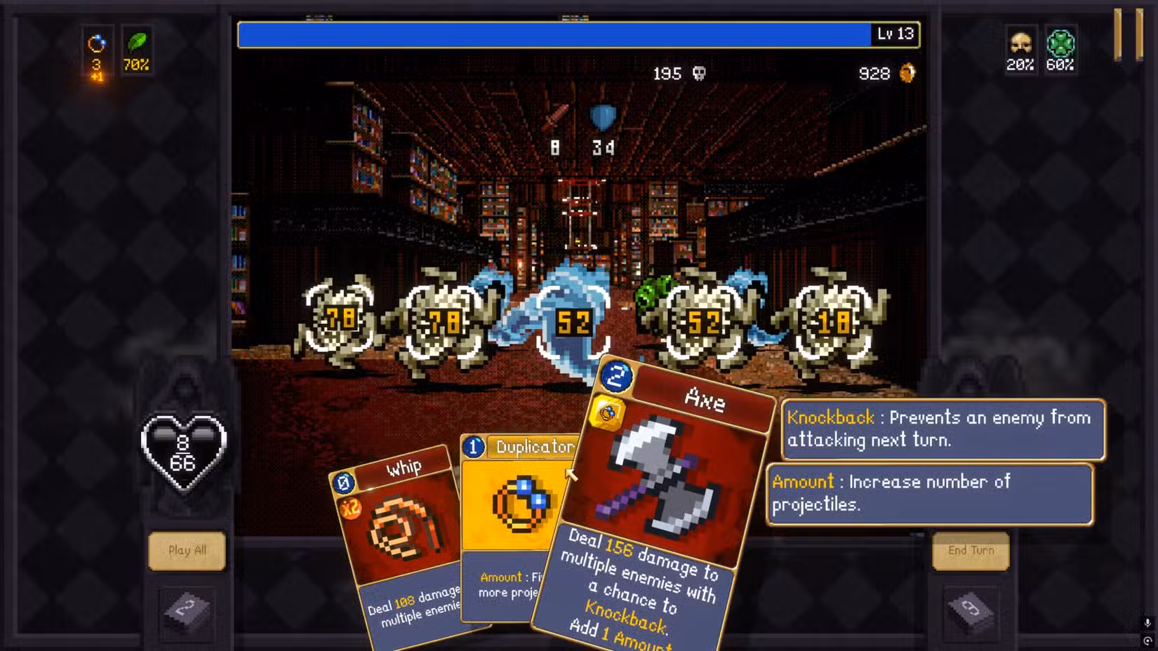 Um jogador tem as cartas certas para fazer um combo em Vampire Crawlers.