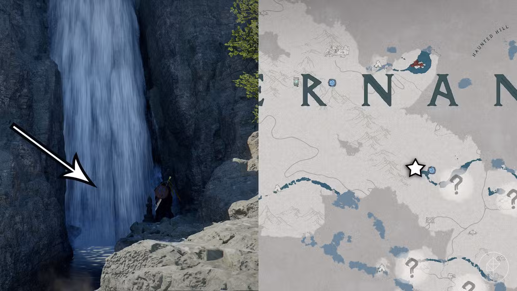 Uma montagem mostrando a localização das luvas do Reino Caído