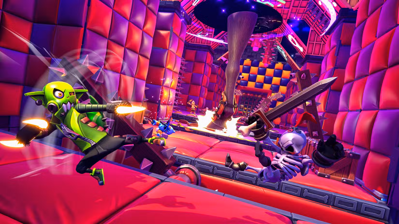 Os personagens correm por um corredor cheio de armadilhas em King of Meat.