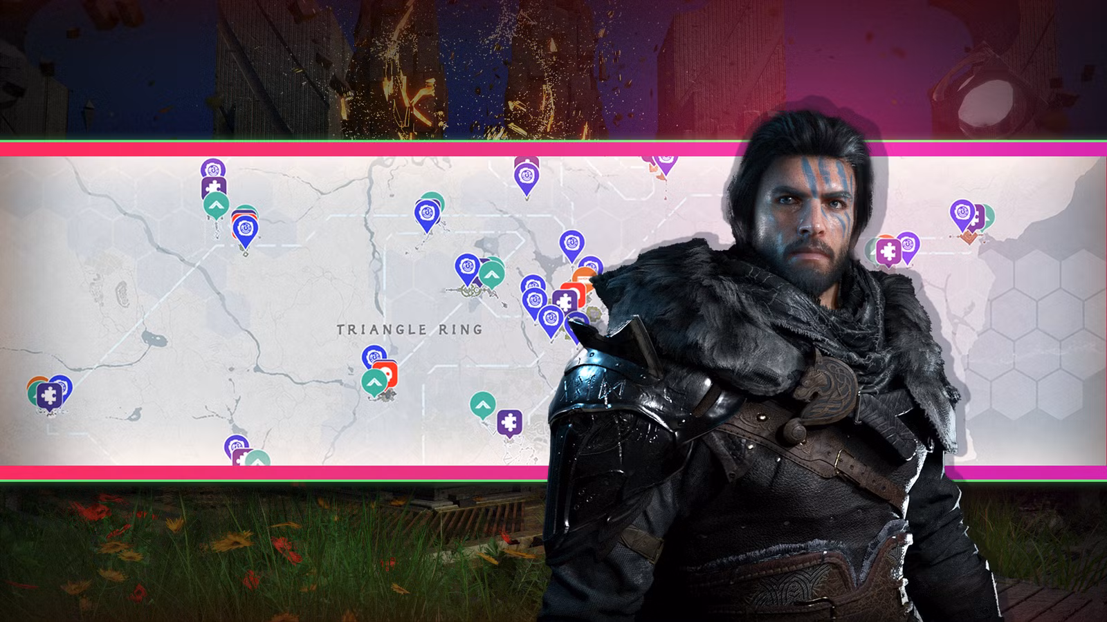 O protagonista de Crimson Desert diante de um mapa do Abismo