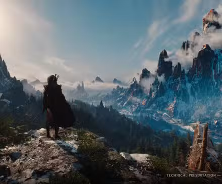 Ciri está diante de uma paisagem acidentada em uma demonstração tecnológica de The Witcher 4