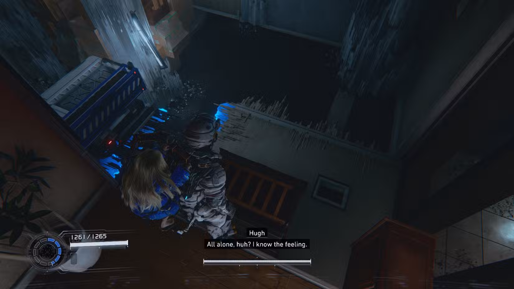 Hugh em uma espécie de encruzilhada em Pragmata