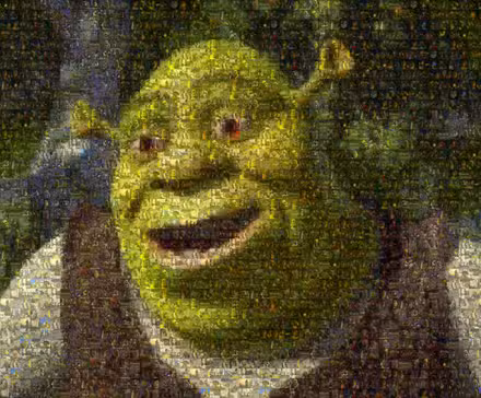 Imagem do personagem Shrek feita a partir de centenas de fotos do Shrek
