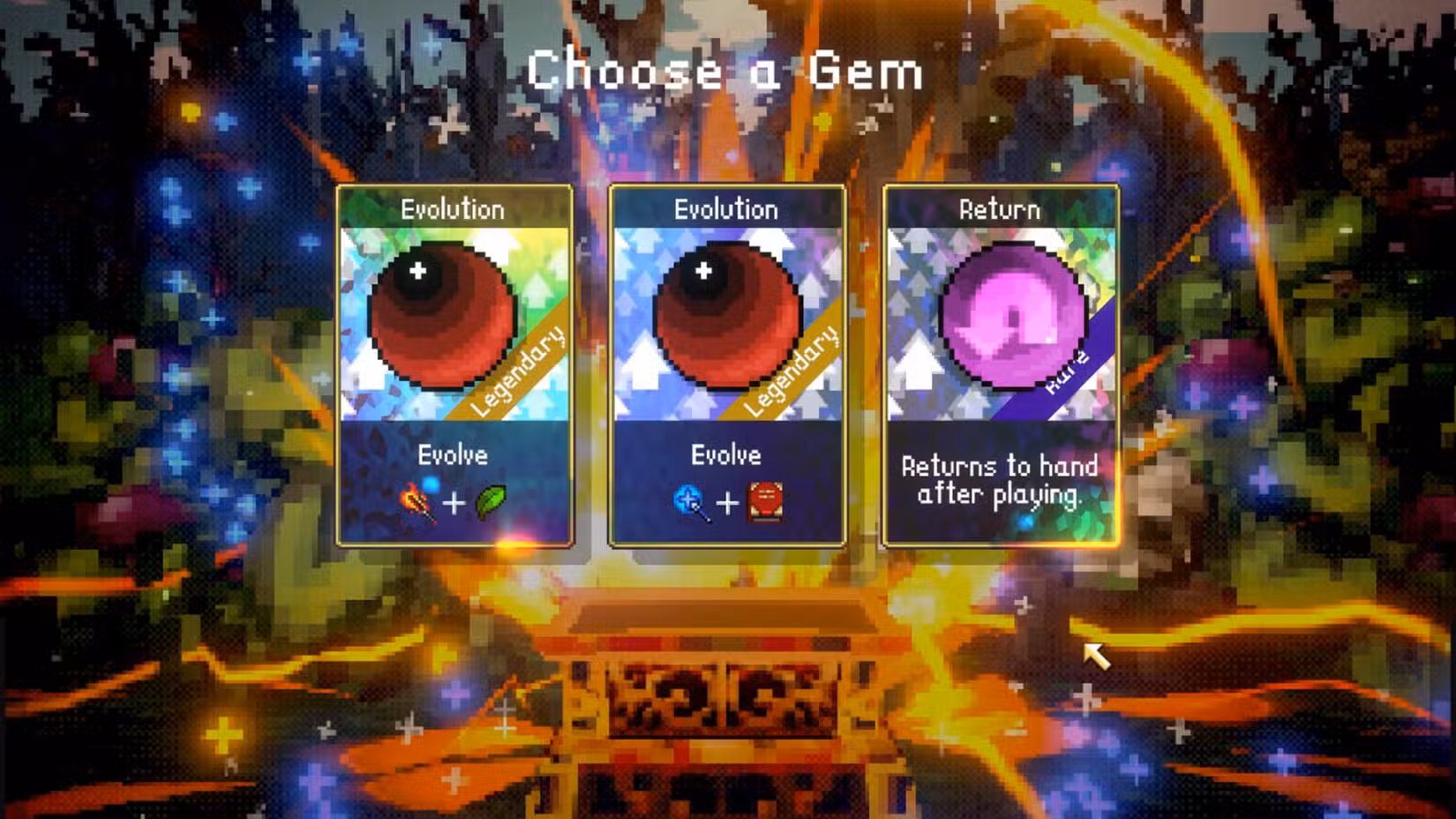 Um jogador encontra duas joias de evolução dentro de um baú de tesouro em Vampire Crawlers.