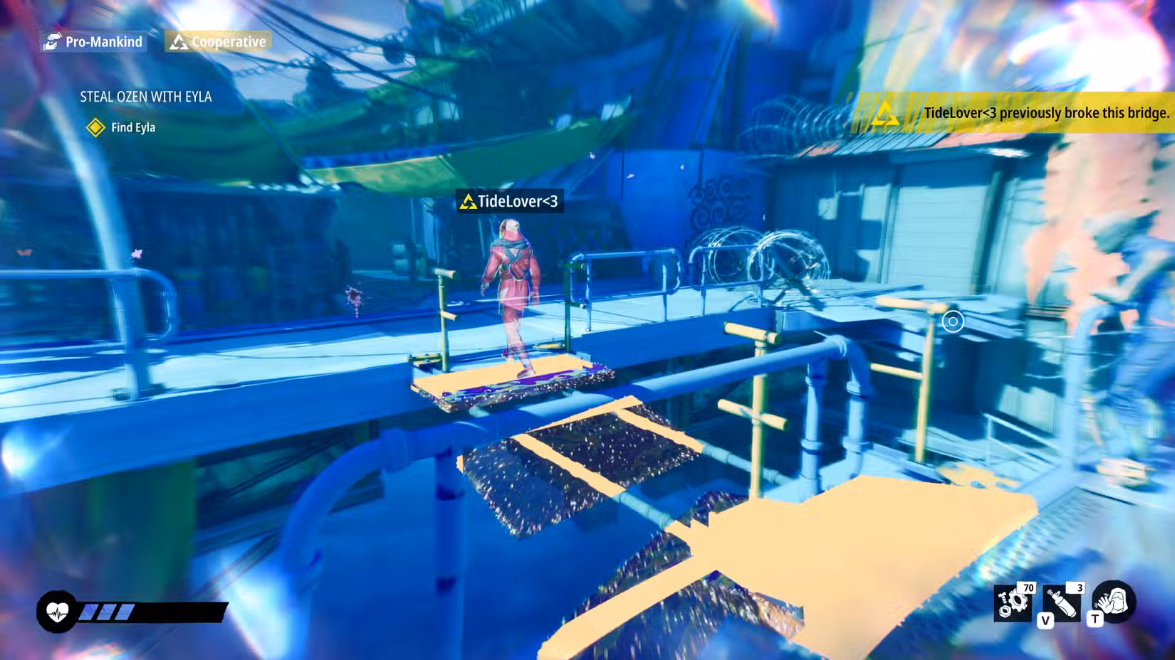 Outro Tidewalker quebra uma ponte em Tides of Tomorrow.