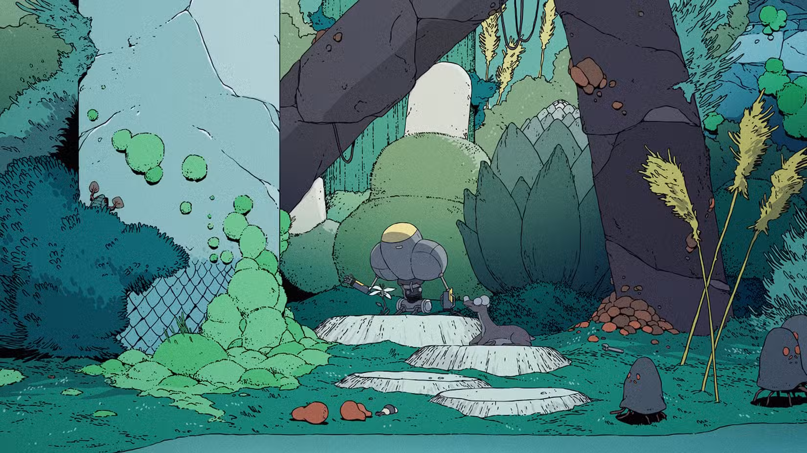 Imagem de Scavengers Reign of Levi enquanto ele se deleita com as maravilhas naturais de Vesta 