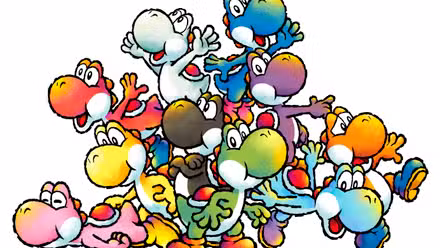 Um bando de desenhos animados Yoshis de cores diferentes
