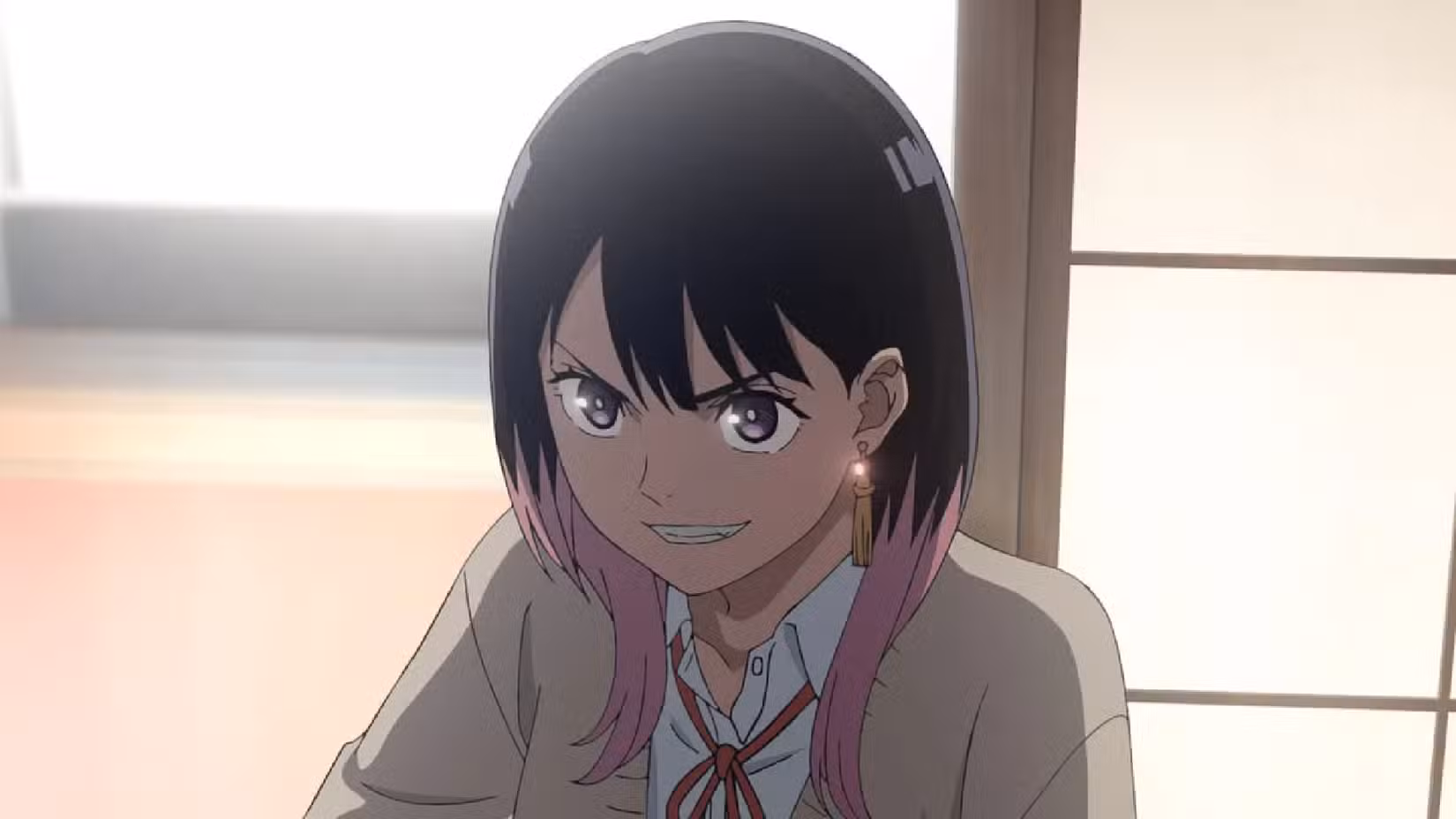 Cena de Akane-banashi de Akane ficando animada para se apresentar em um rakugo. 