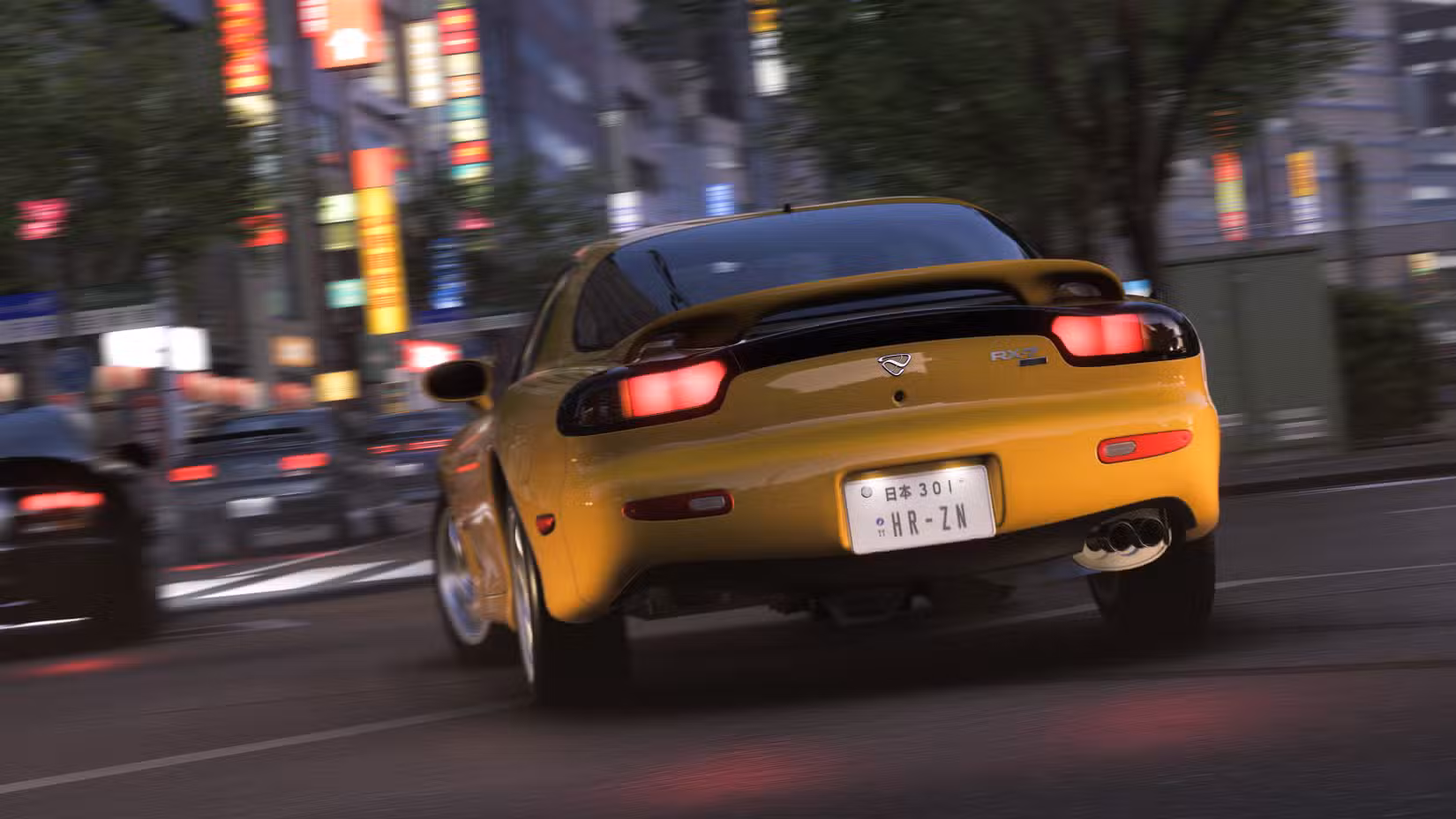 Um Mazda RX7 corre pelas ruas de Tóquio à noite no Forza Horizon 6