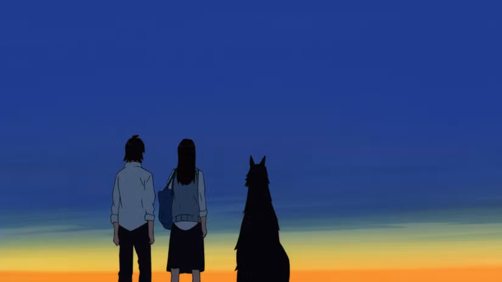 Foto de Sony Boy com personagens assistindo a um pôr do sol estranho